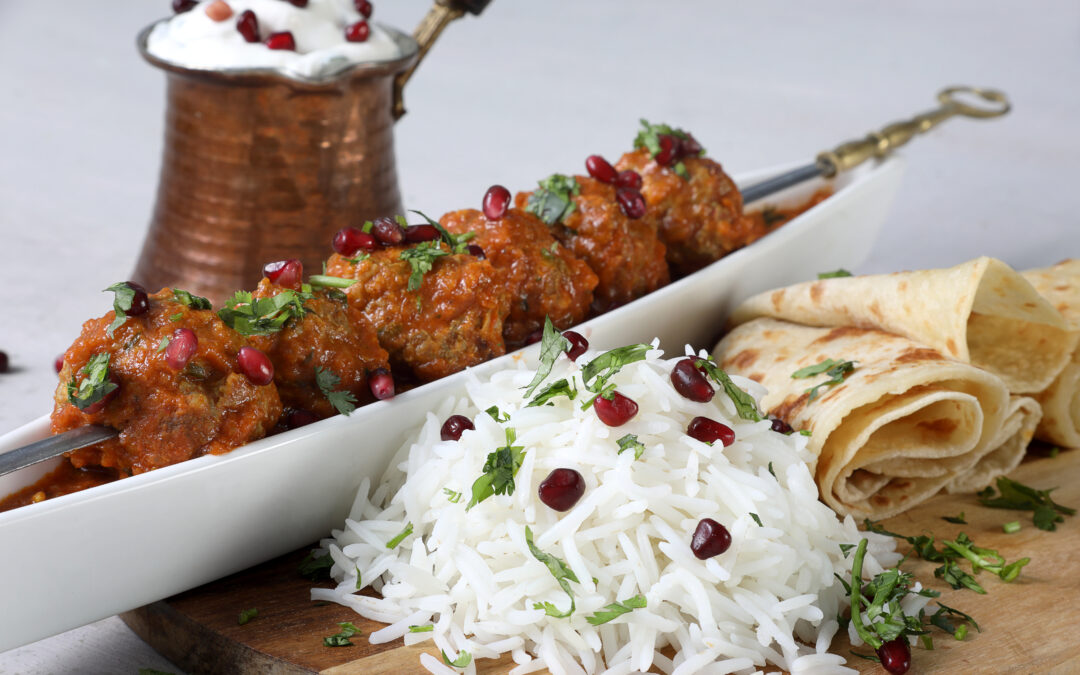 Lamb Kebab Curry with Pomegranate Raita